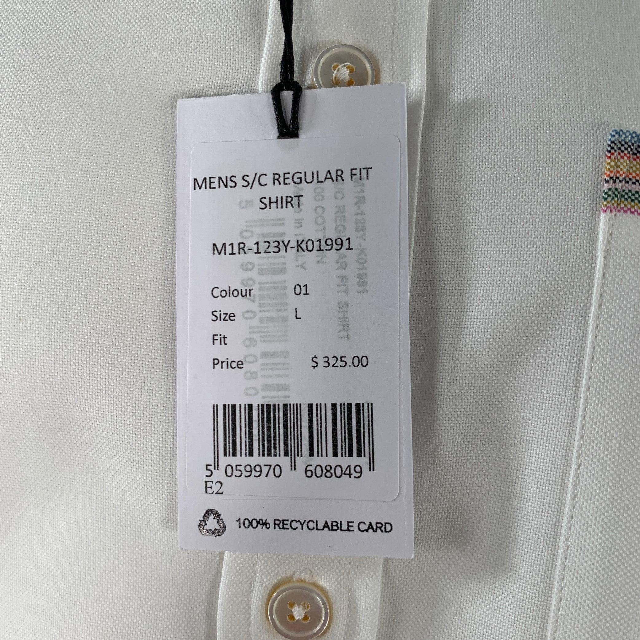PAUL SMITH Size L White Contrast Trim Cotton One Pocket Long Sleeve Shirt (Chemise à manches longues en coton à bordures contrastées) en vente 1