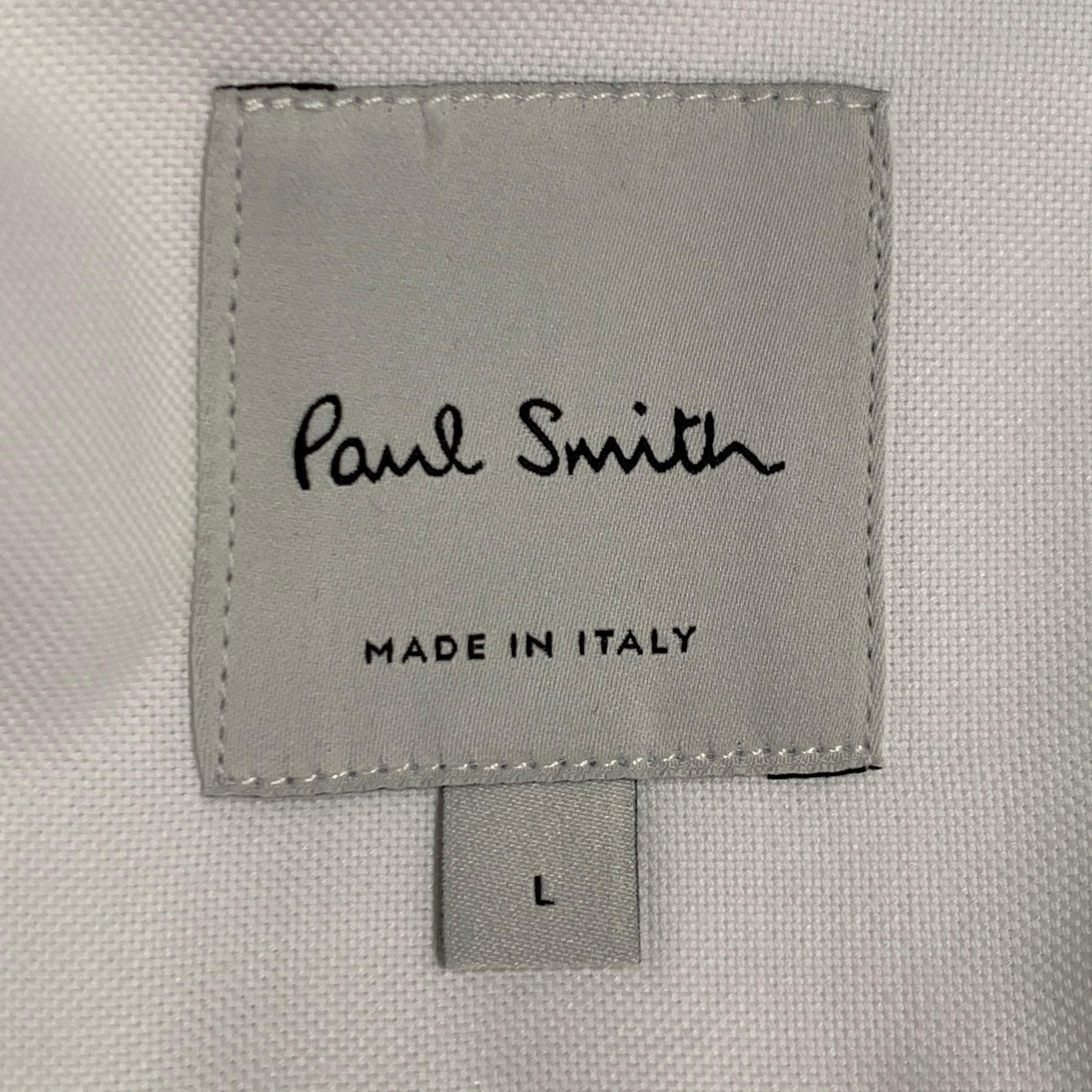 PAUL SMITH Size L White Contrast Trim Cotton One Pocket Long Sleeve Shirt (Chemise à manches longues en coton à bordures contrastées) en vente 2