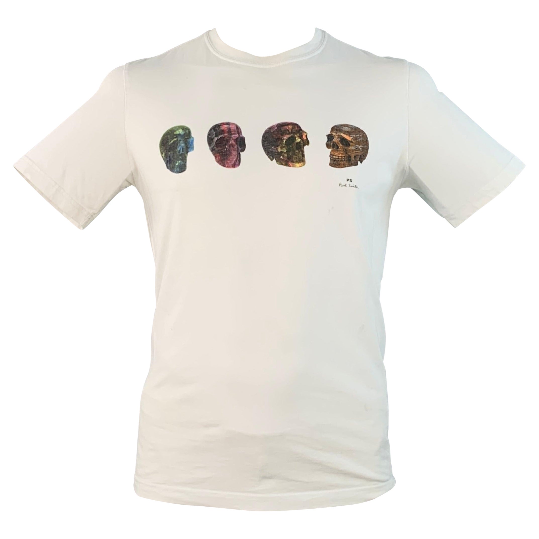 PAUL SMITH Camiseta cuello redondo de algodón con calaveras blancas multicolor talla L en venta