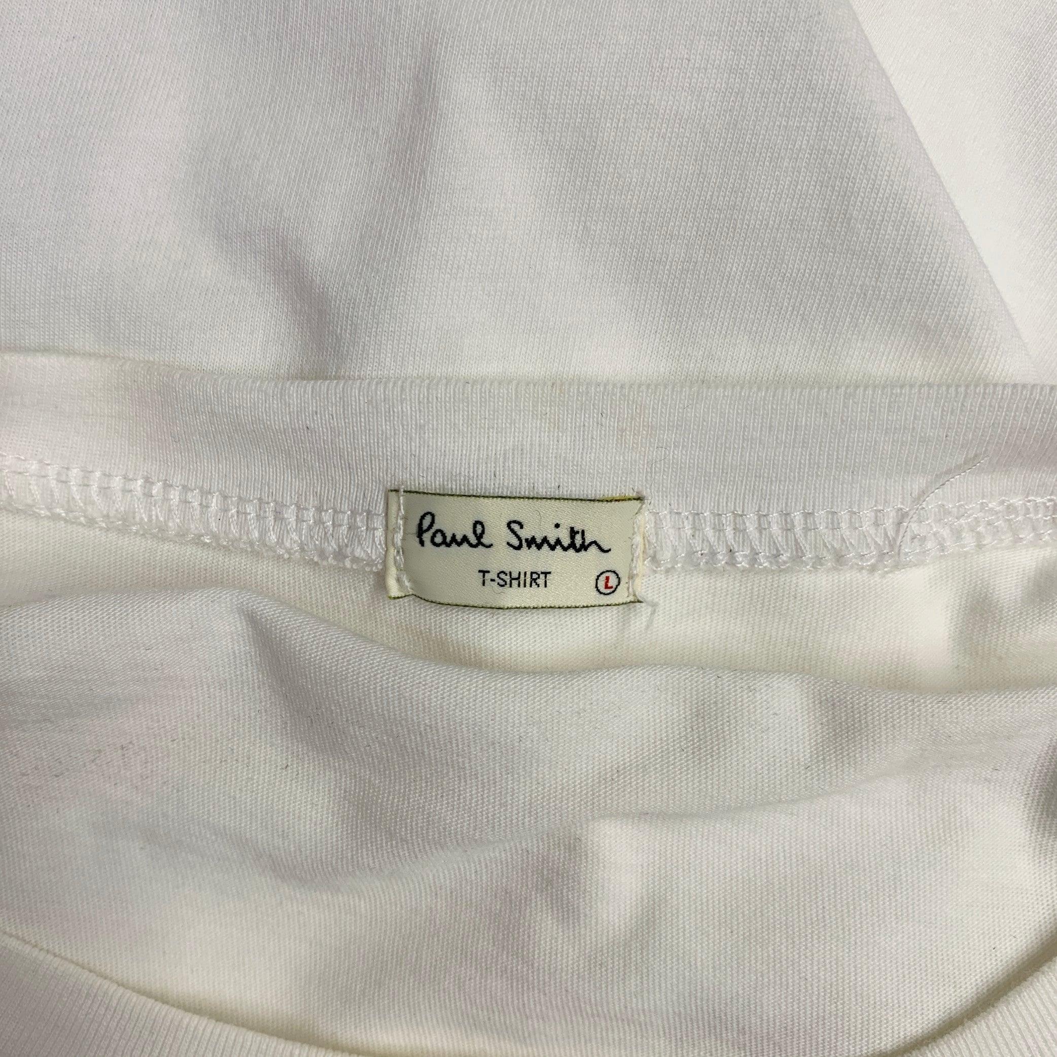 PAUL SMITH, T-shirt à manches courtes en coton zébré multicolore blanc, taille L Excellent état - En vente à San Francisco, CA