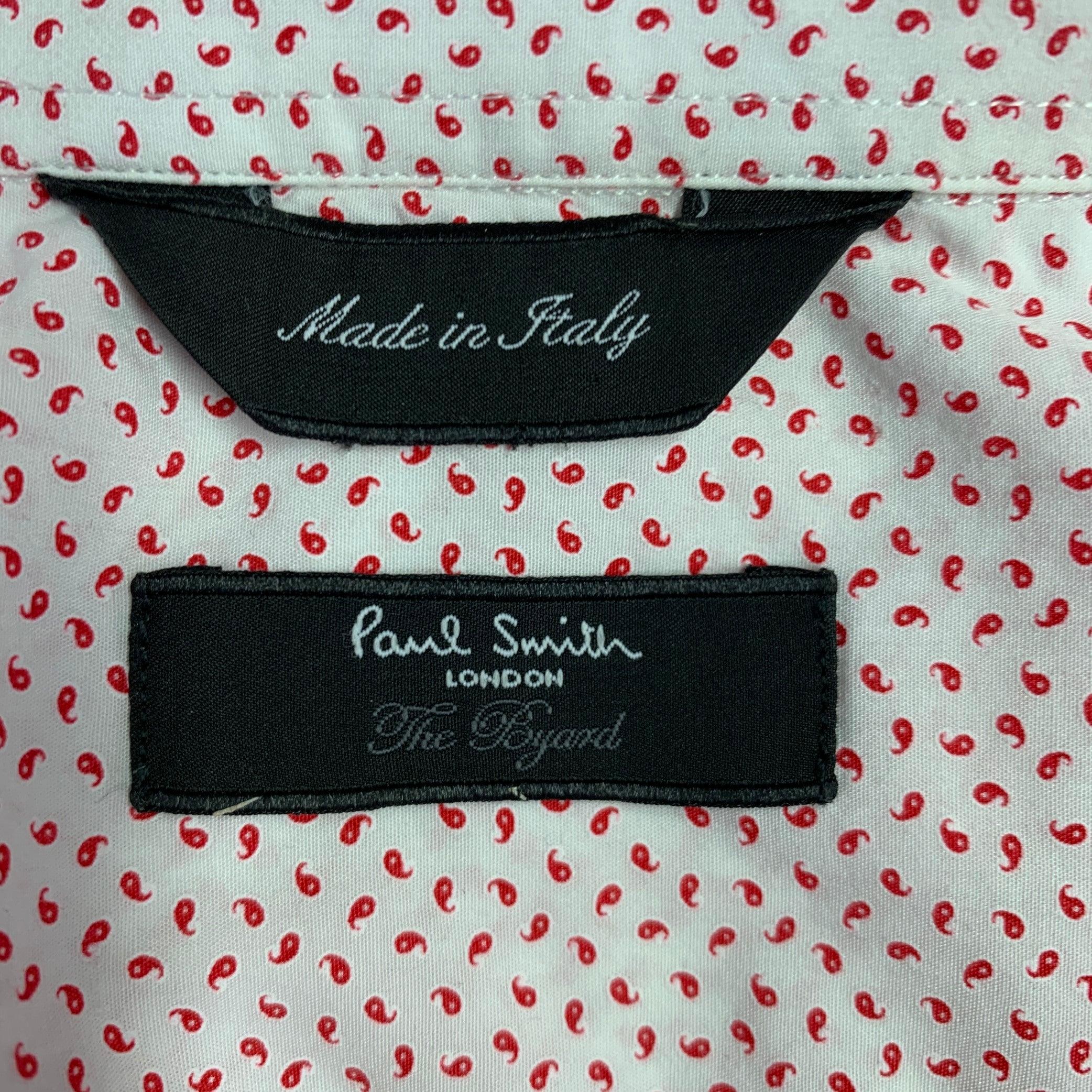 Men's PAUL SMITH Size L White Red Dots Cotton Long Sleeve Shirt For Sale