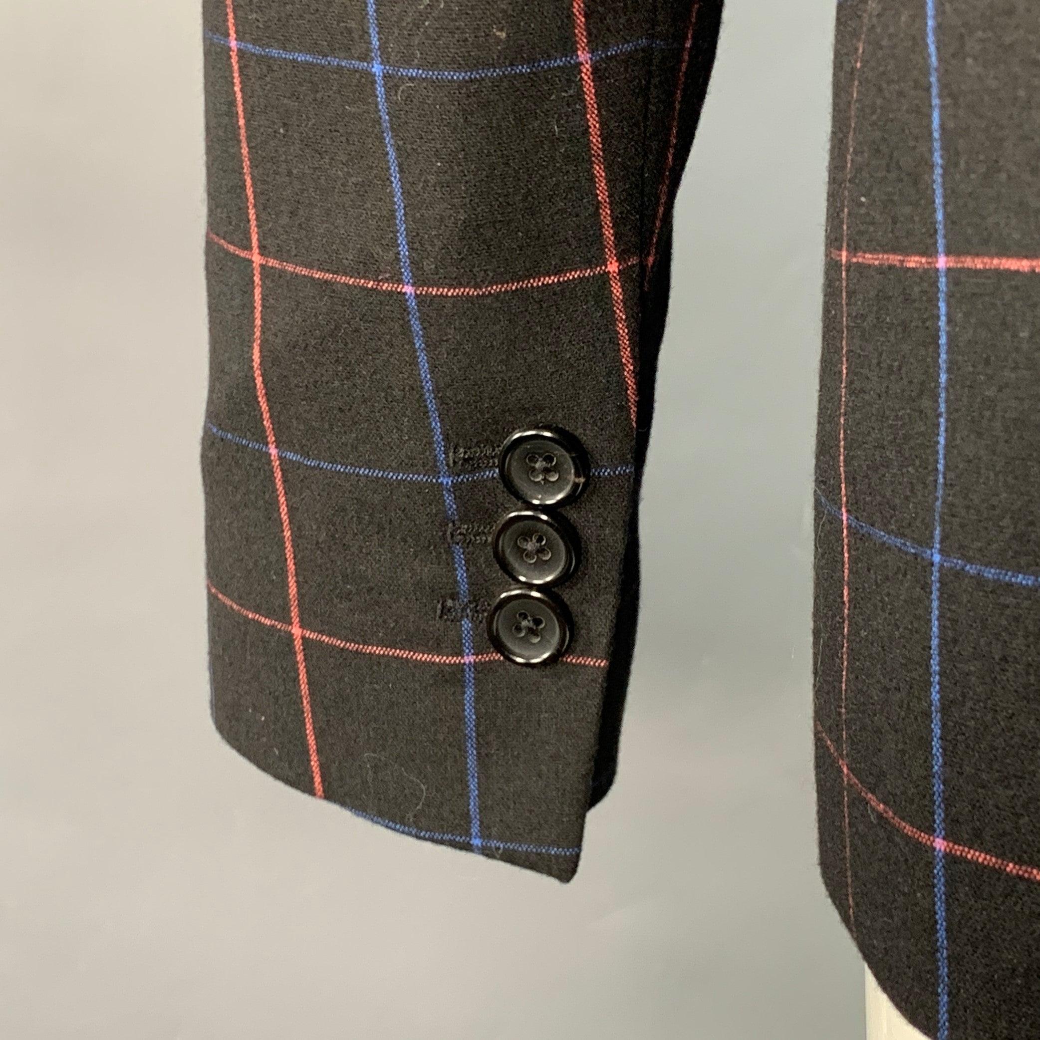 PAUL SMITH Größe M Schwarz Blau Orange Fensterscheibe Zweireihige Jacke Blazer Damen im Angebot