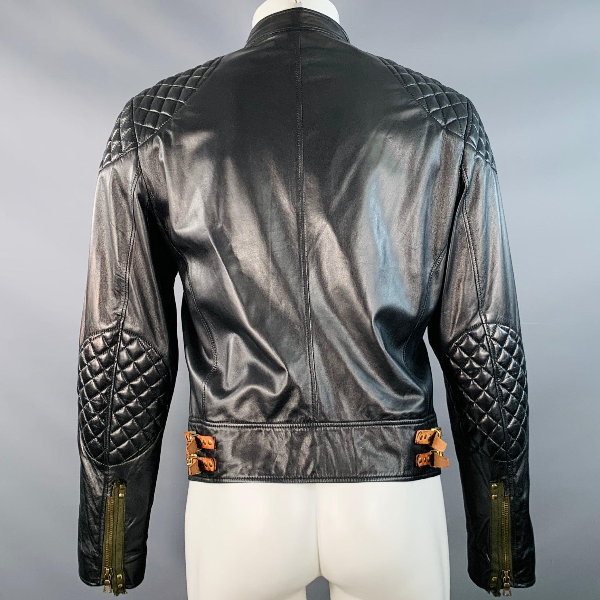 PAUL SMITH Größe M Schwarze gesteppte Bikerjacke aus Leder im Zustand „Gut“ im Angebot in San Francisco, CA