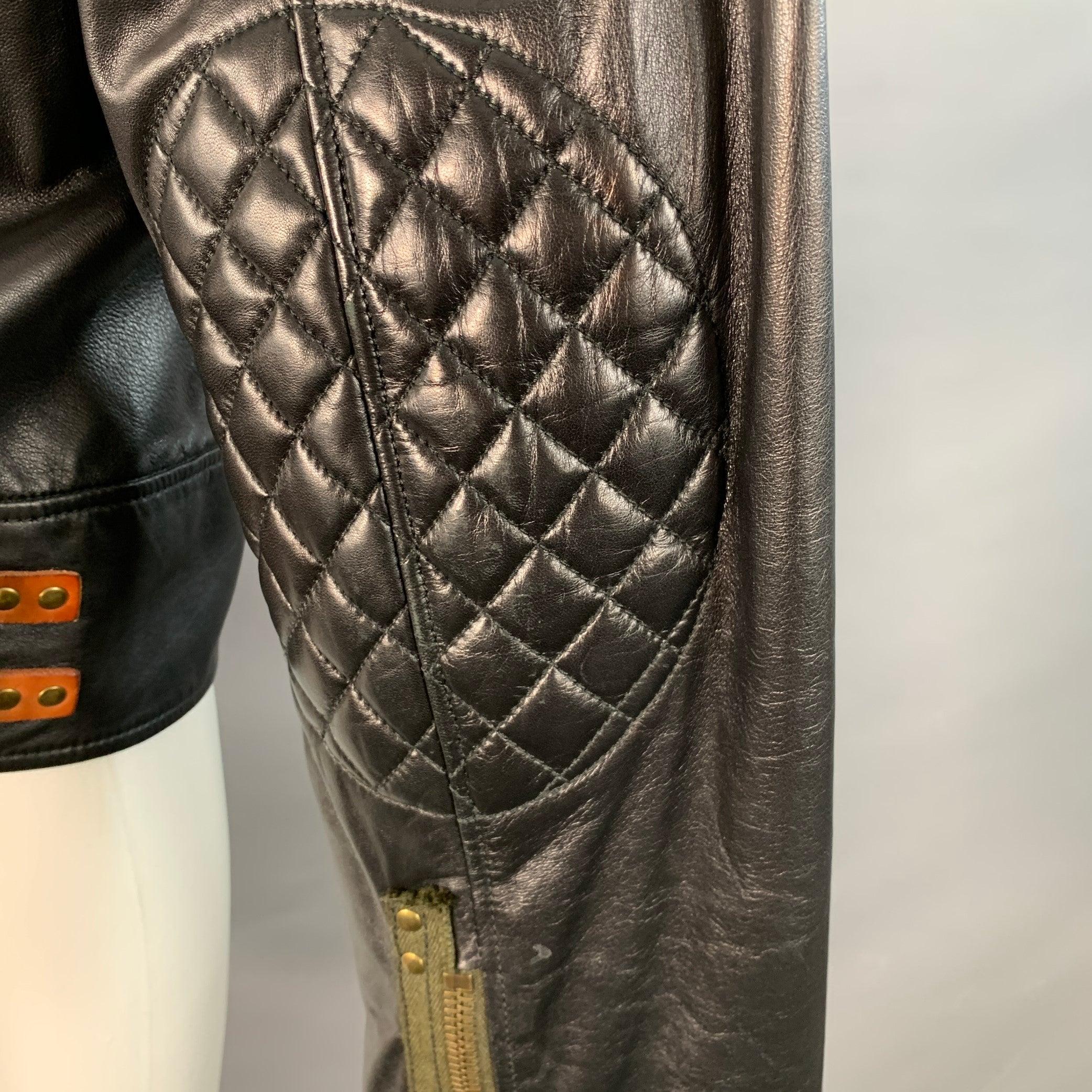PAUL SMITH Größe M Schwarze gesteppte Bikerjacke aus Leder im Angebot 1