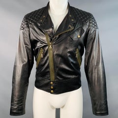 PAUL SMITH Größe M Schwarze gesteppte Bikerjacke aus Leder