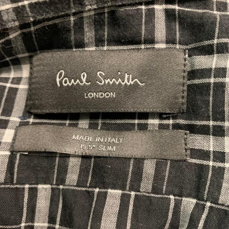 Men's PAUL SMITH Size M Black White Plaid Cotton Long Sleeve Shirt For Sale