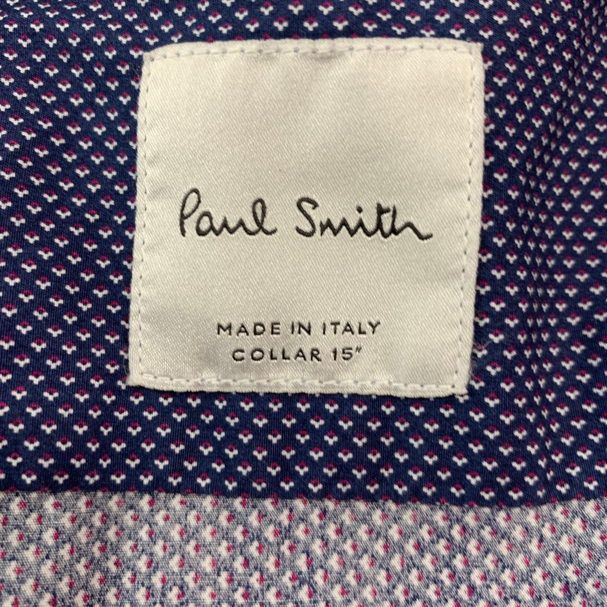 Men's PAUL SMITH Size M Blue Red Dots Cotton Spread Collar Long Sleeve Shirt For Sale