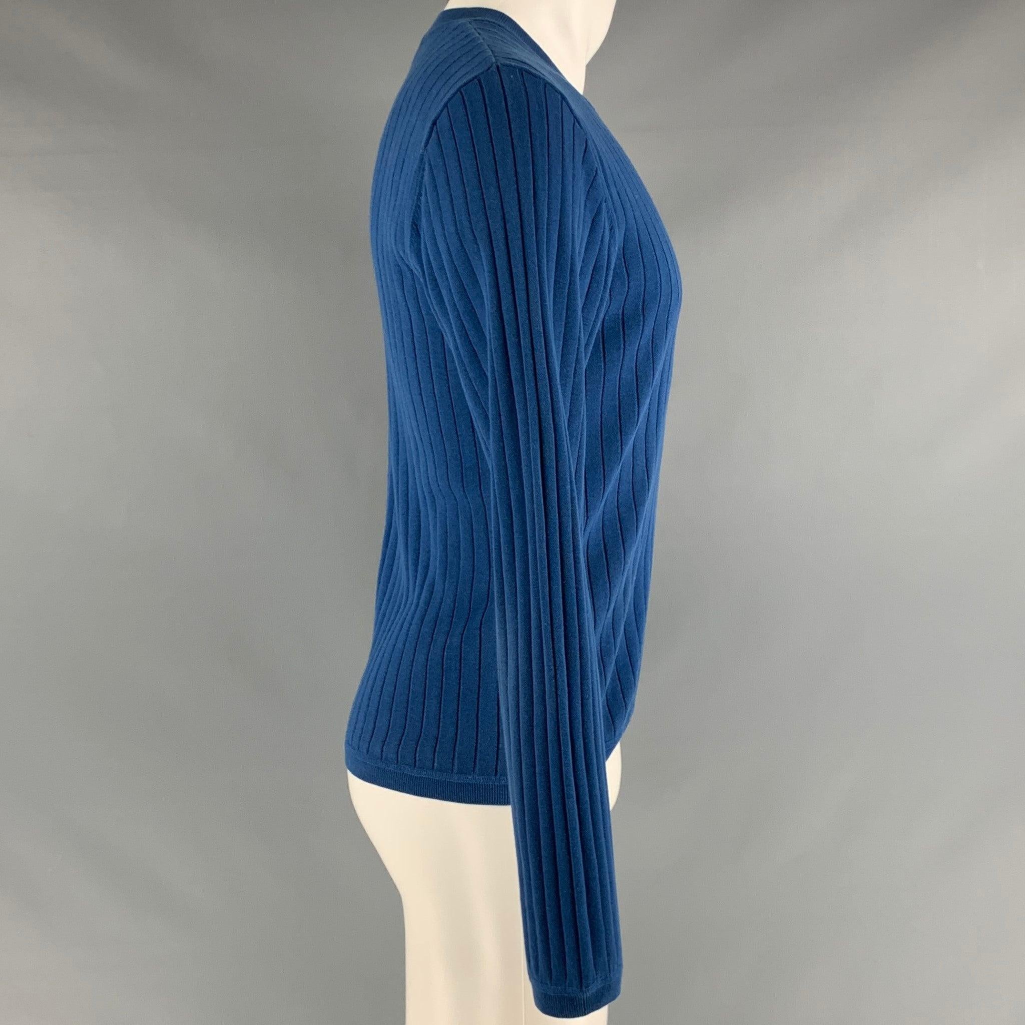 PAUL SMITH Size M Blue Ribbed Cotton Pullover In Good Condition For Sale In San Francisco, CA