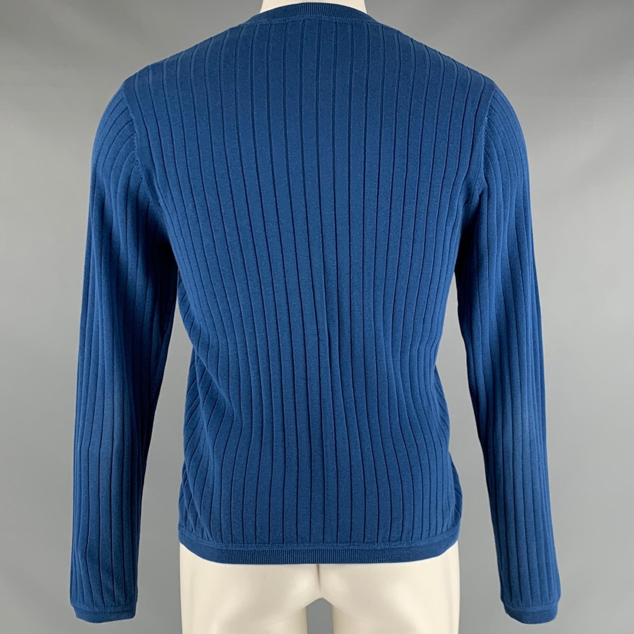 Men's PAUL SMITH Size M Blue Ribbed Cotton Pullover For Sale