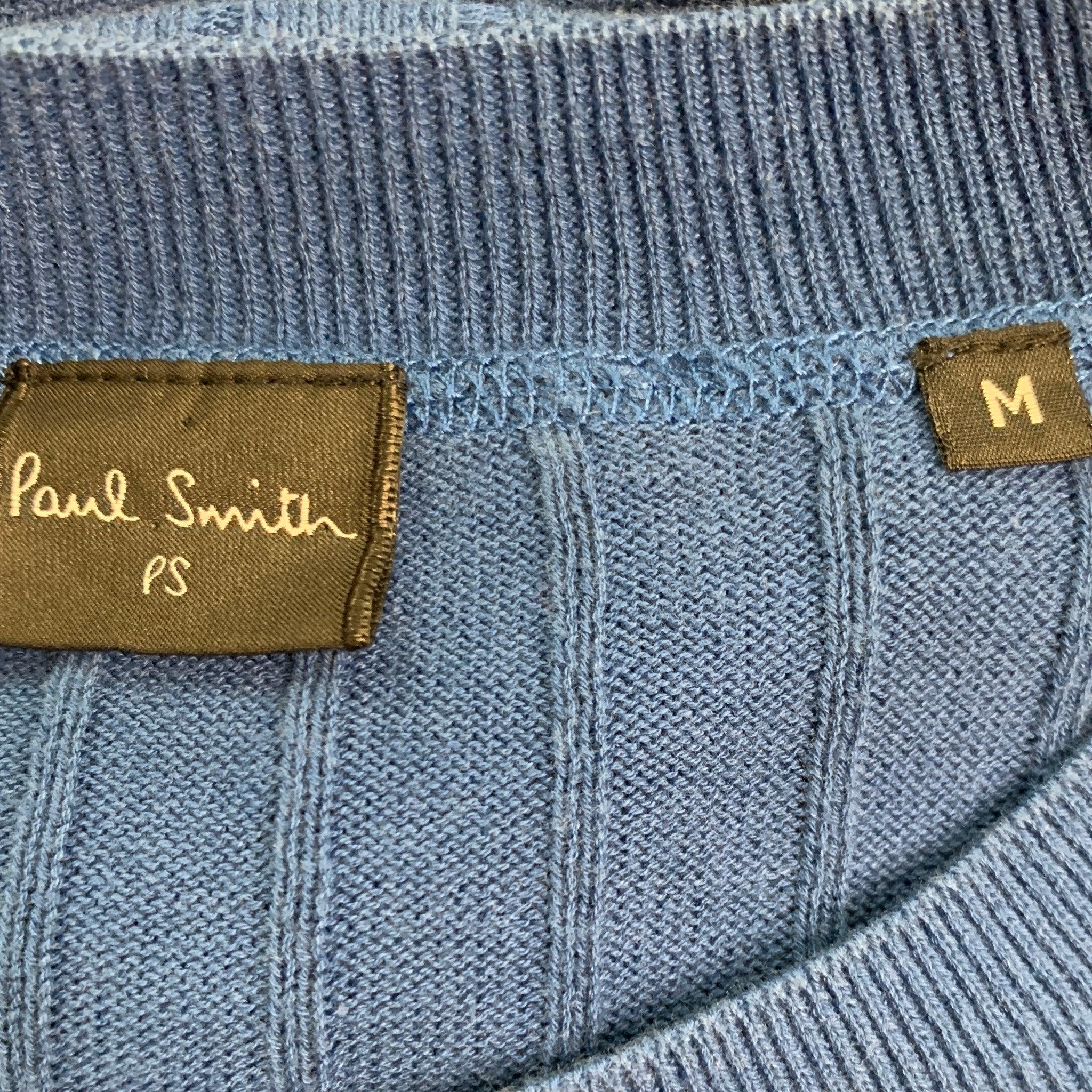 PAUL SMITH Size M Blue Ribbed Cotton Pullover For Sale 2