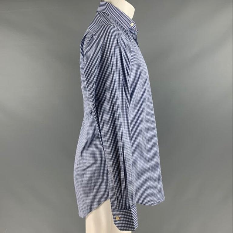 PAUL SMITH long sleeve shirt
in a
blue and white cotton blend fabric featuring gingham pattern, spread collar, and button closure. Made in Italy.Very Good Pre-Owned Condition. Minor pilling. 

Marked:   15.5 

Measurements: 
 
Shoulder: 16.5 inches