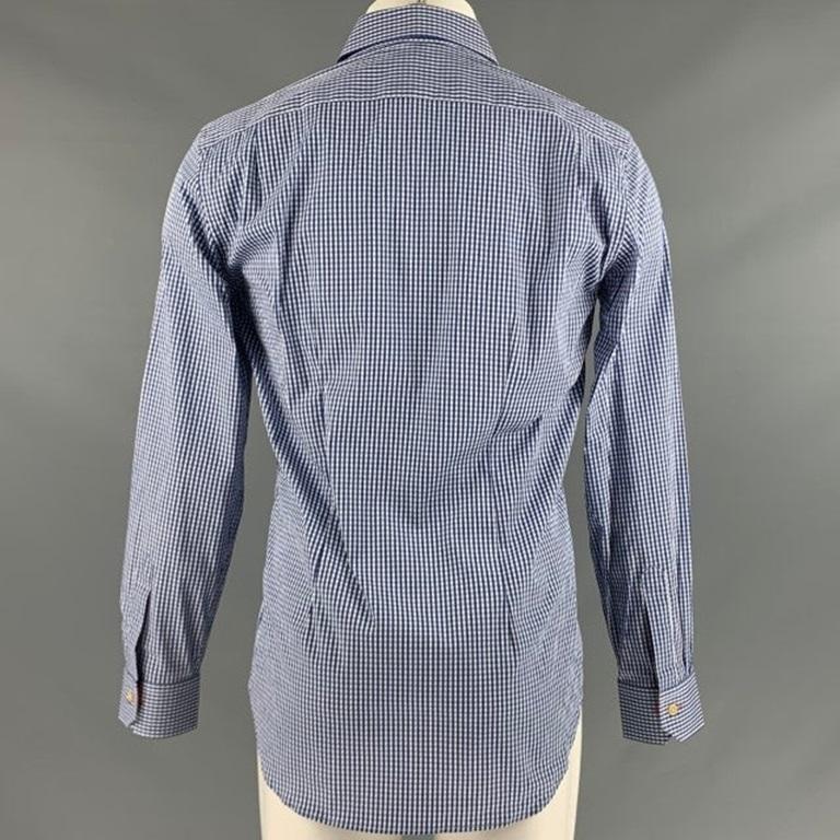 PAUL SMITH Size M Blue White Gingham Cotton Elastane Long Sleeve Shirt In Good Condition For Sale In San Francisco, CA