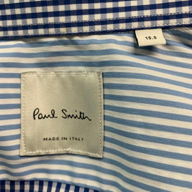 PAUL SMITH Size M Blue White Gingham Cotton Elastane Long Sleeve Shirt For Sale 1