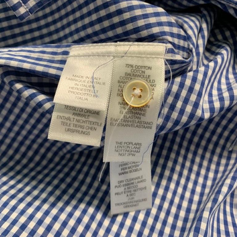 PAUL SMITH Size M Blue White Gingham Cotton Elastane Long Sleeve Shirt For Sale 2
