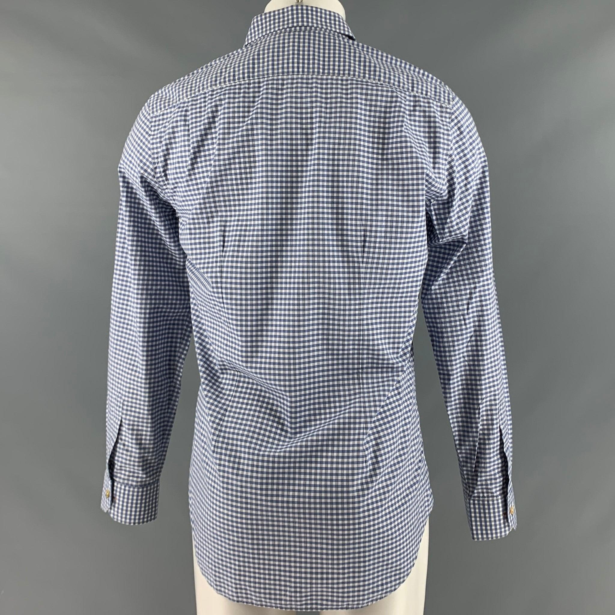 PAUL SMITH Size M Blue White Gingham Cotton Long Sleeve Shirt In Good Condition For Sale In San Francisco, CA