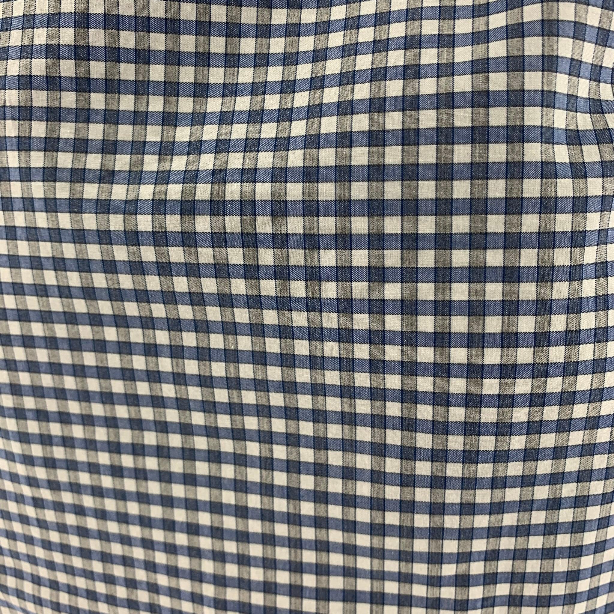Men's PAUL SMITH Size M Blue White Gingham Cotton Long Sleeve Shirt For Sale