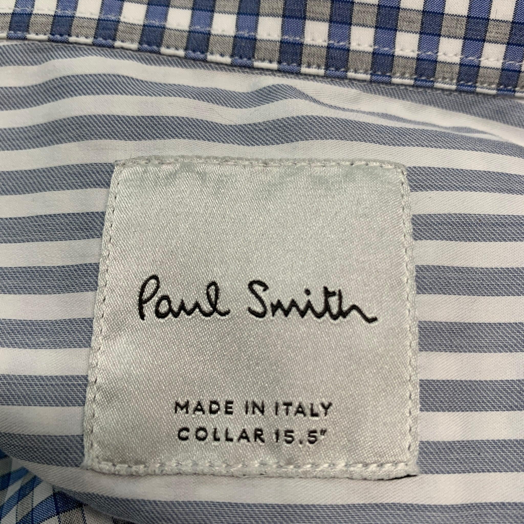 PAUL SMITH Size M Blue White Gingham Cotton Long Sleeve Shirt For Sale 2