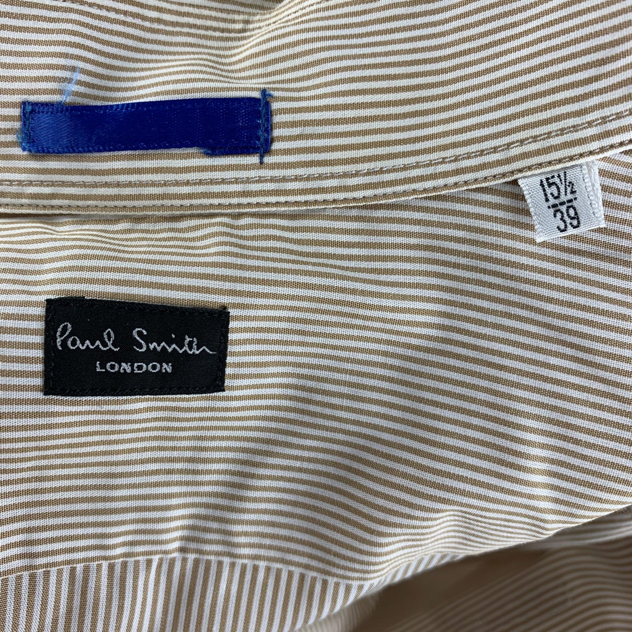Men's PAUL SMITH Size M Brown White Stripe Cotton Long Sleeve Shirt For Sale