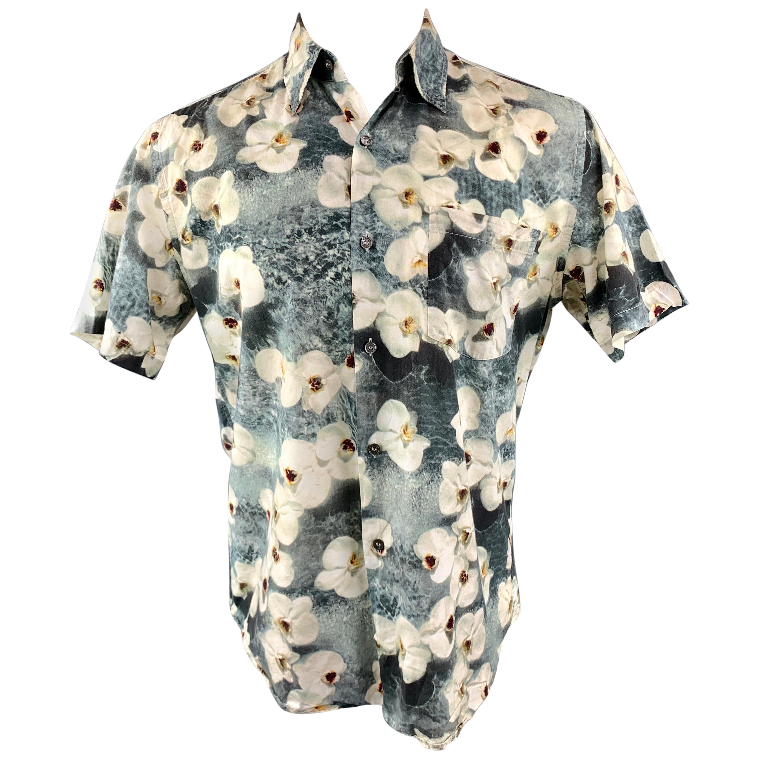 PAUL SMITH Size M Gray Floral Cotton Button Up Short Sleeve Shirt