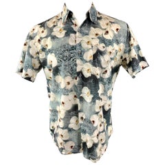 Vintage PAUL SMITH Size M Gray Floral Cotton Button Up Short Sleeve Shirt