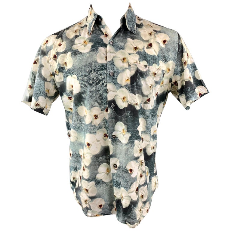 PAUL SMITH Size M Gray Floral Cotton Button Up Short Sleeve Shirt at ...