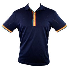 PAUL SMITH Size M Navy Multi Color Striped Trim Cotton Buttoned Polo