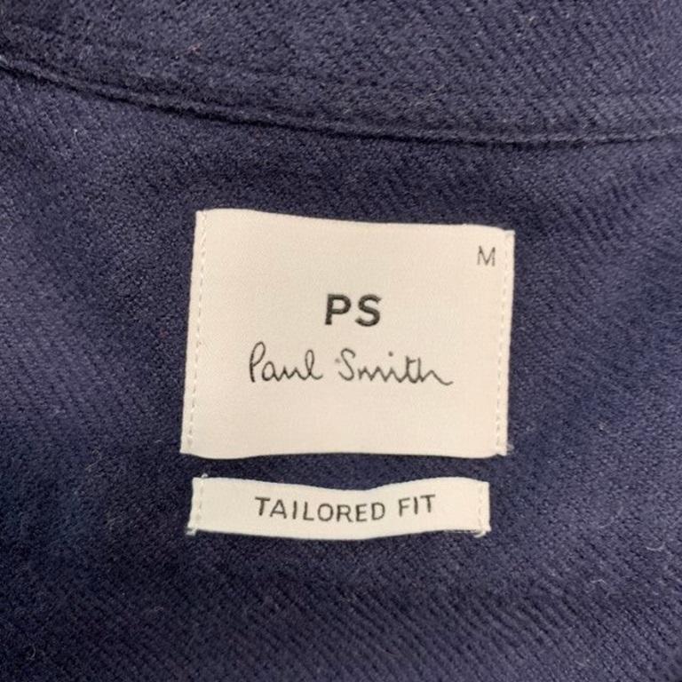 PAUL SMITH Size M Navy Twill Cotton Long Sleeve Shirt For Sale 2