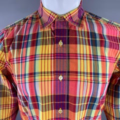 PAUL SMITH Size M Orange Multi-Color Plaid Cotton Cutaway Long Sleeve Shirt