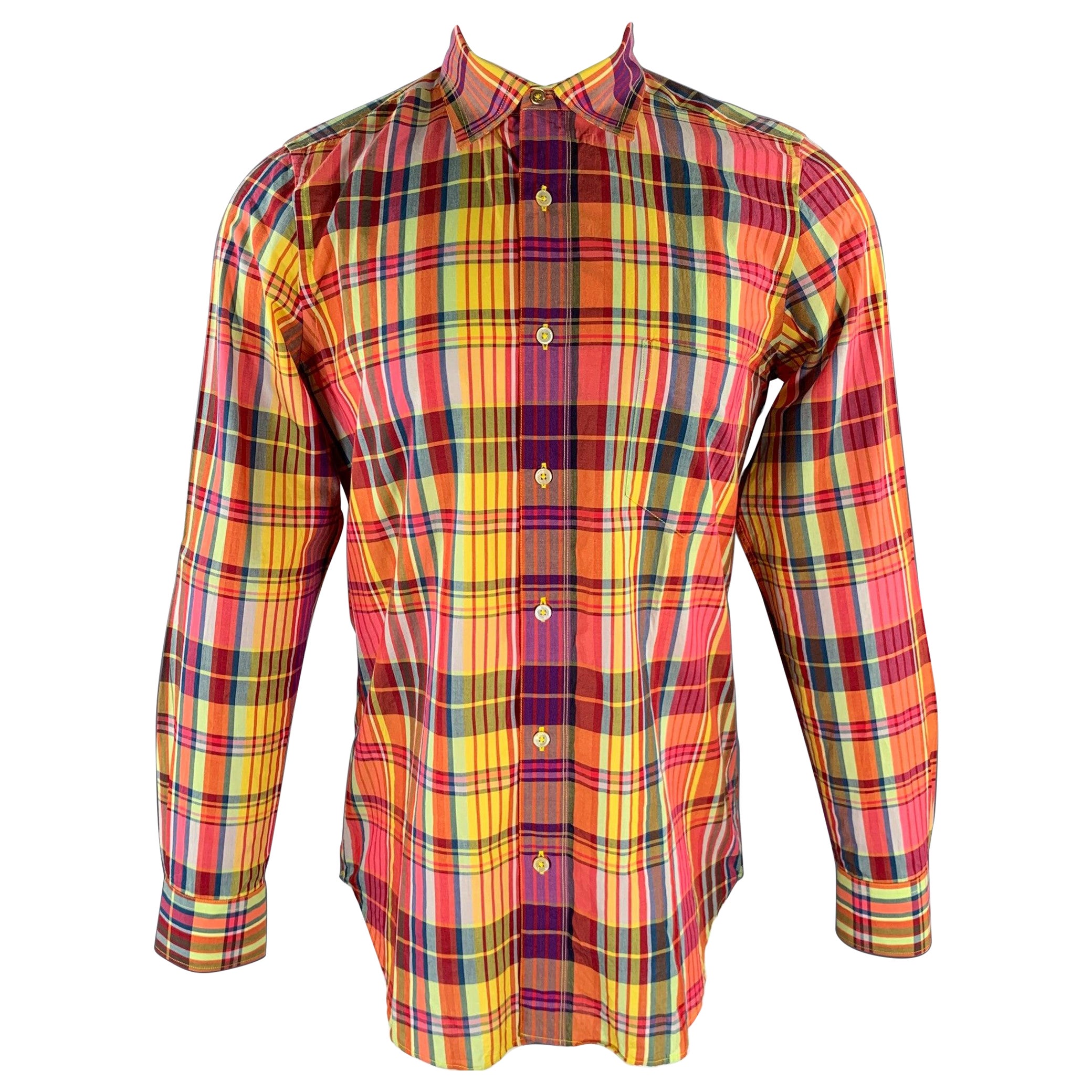 Paul Smith Taglia M Camicia a maniche lunghe in cotone a quadri arancione multicolore