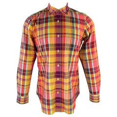 PAUL SMITH Size M Orange Multi-Color Plaid Cotton Cutaway Long Sleeve Shirt