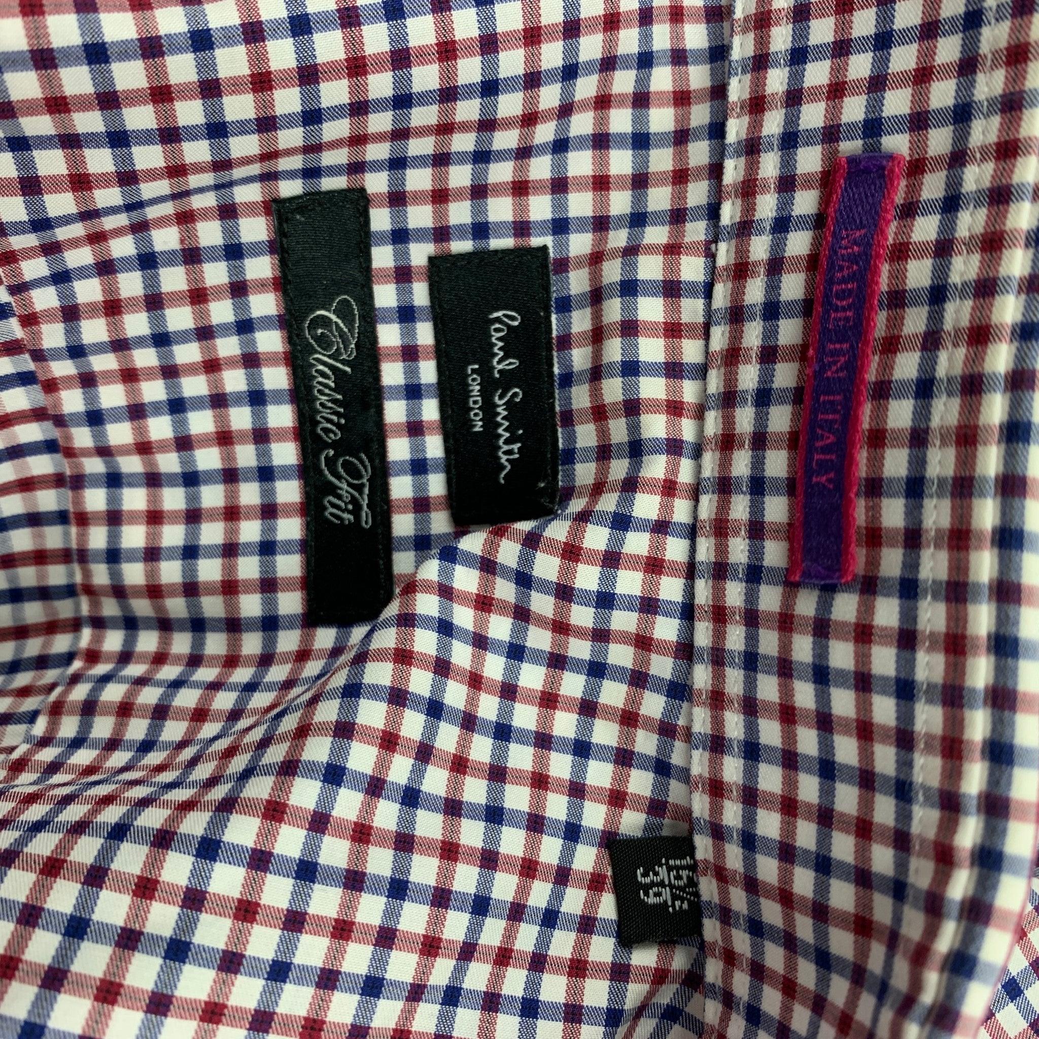 PAUL SMITH Size M Red & Blue Checkered Cotton Button Down Long Sleeve Shirt For Sale 1