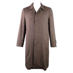 PAUL SMITH Size M Tan Navy Black Plaid Wool Blend Hidden Placket Coat