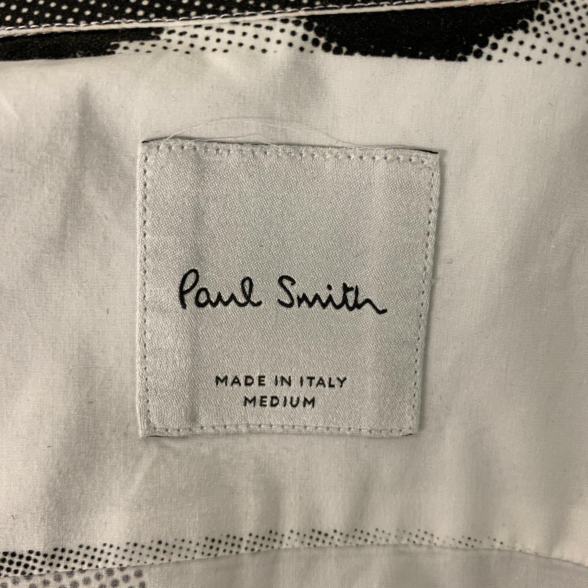 Men's PAUL SMITH Size M White &  Black Print Cotton Button Up Long Sleeve Shirt For Sale