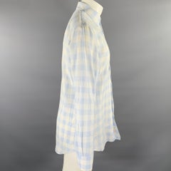 PAUL SMITH Size M White Blue Checkered Linen Long Sleeve Shirt