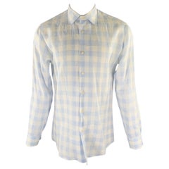 PAUL SMITH Size M White Blue Checkered Linen Long Sleeve Shirt