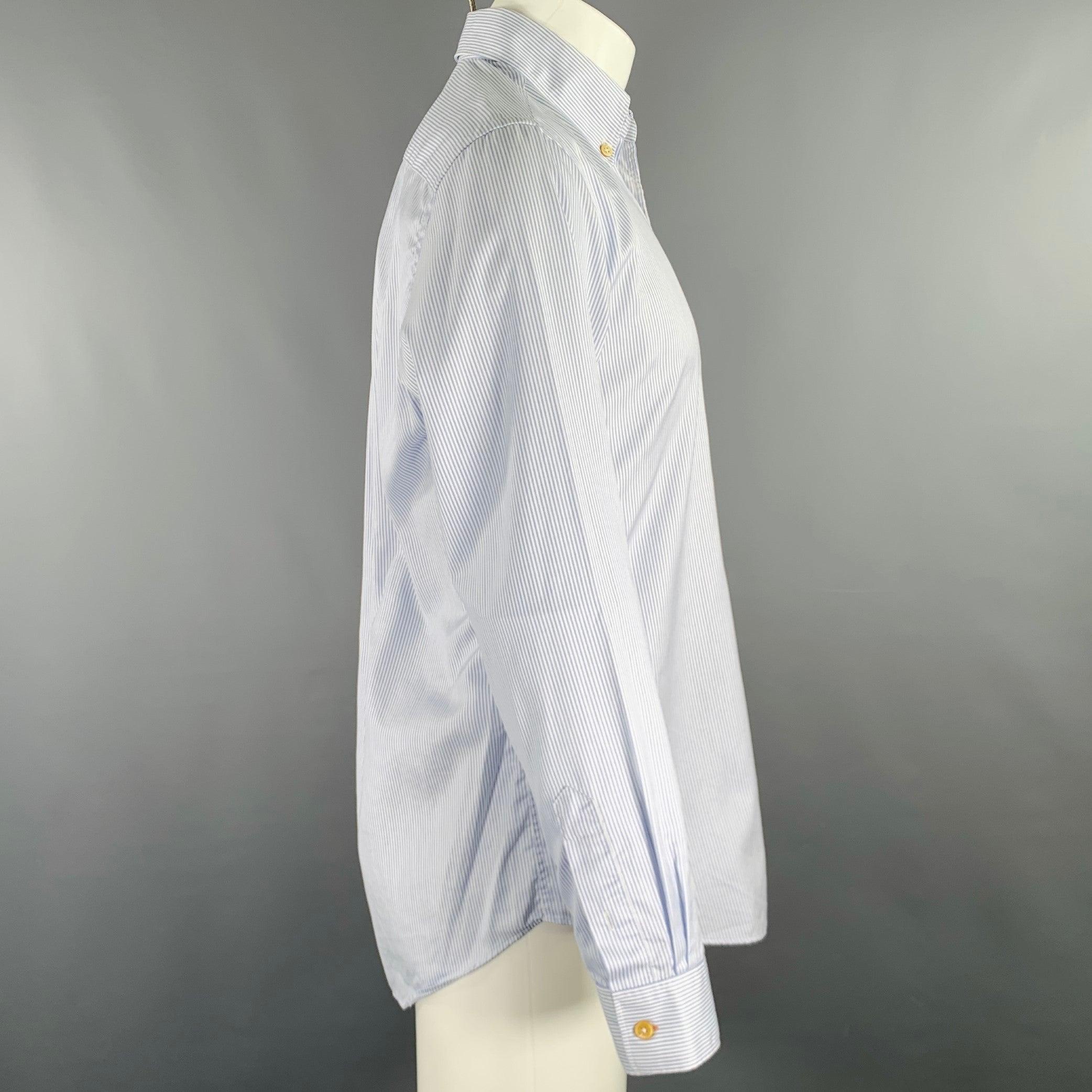 PAUL SMITH long sleeve shirt
in a white and light blue cotton woven fabric featuring a stripe pattern, button down collar, and button closure. Made in Italy.Excellent Pre-Owned Condition. 

Marked:   M 

Measurements: 
 
Shoulder: 17 inches Chest: