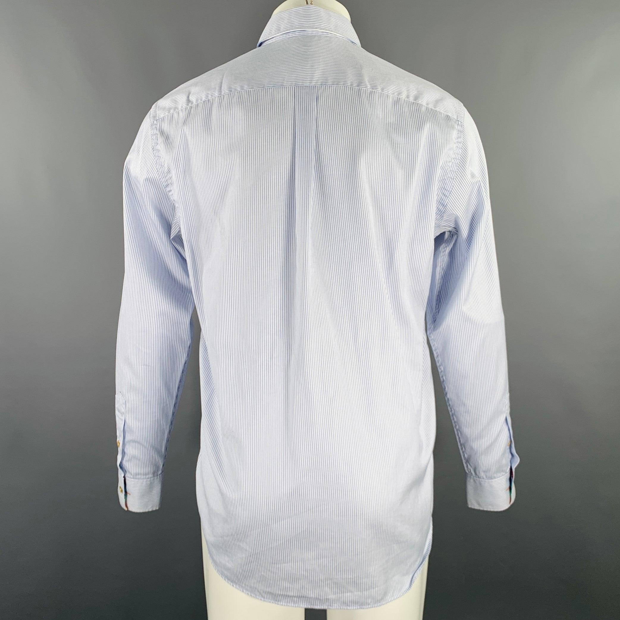 Gray PAUL SMITH Size M White Light Blue Stripe Cotton Button Down Long Sleeve Shirt
