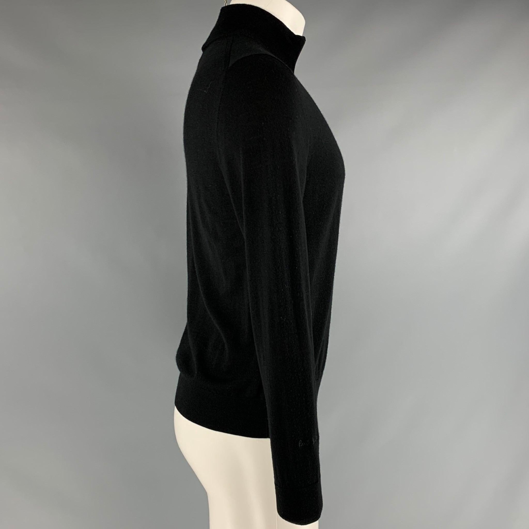 PAUL SMITH Size S Black Merino Wool Zip Up Pullover In Good Condition For Sale In San Francisco, CA