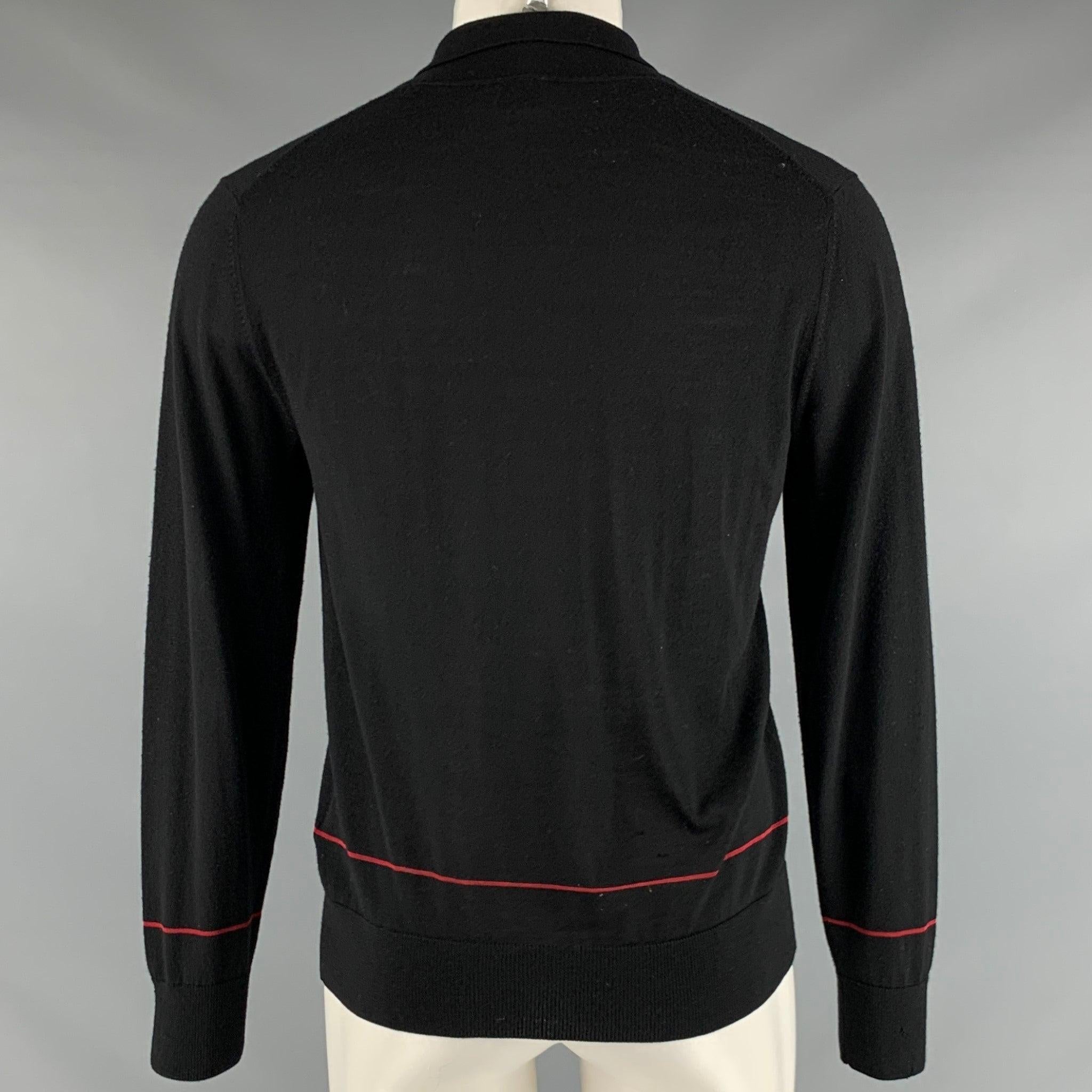 PAUL SMITH Size S Black Red Merino Wool Polo Pullover In Good Condition For Sale In San Francisco, CA