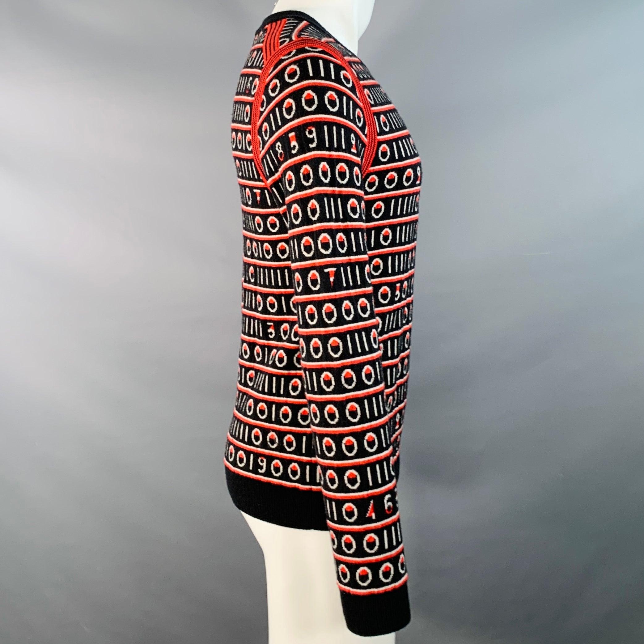 Noir PAUL SMITH Size S Black Red White Stripe Wool Cotton Blend Crew Neck Sweater (Pull à col roulé en laine et coton mélangés) en vente
