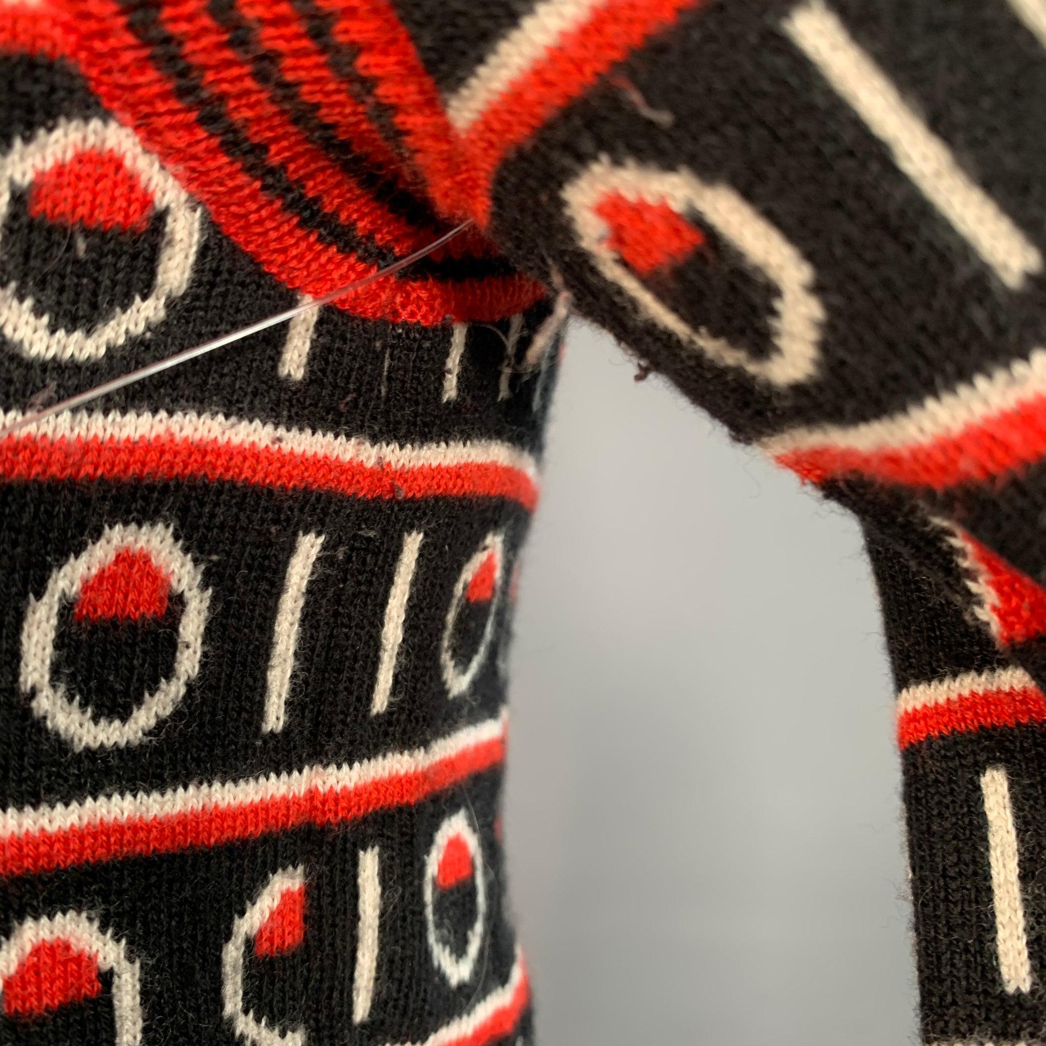 PAUL SMITH Size S Black Red White Stripe Wool Cotton Blend Crew Neck Sweater (Pull à col roulé en laine et coton mélangés) Pour hommes en vente