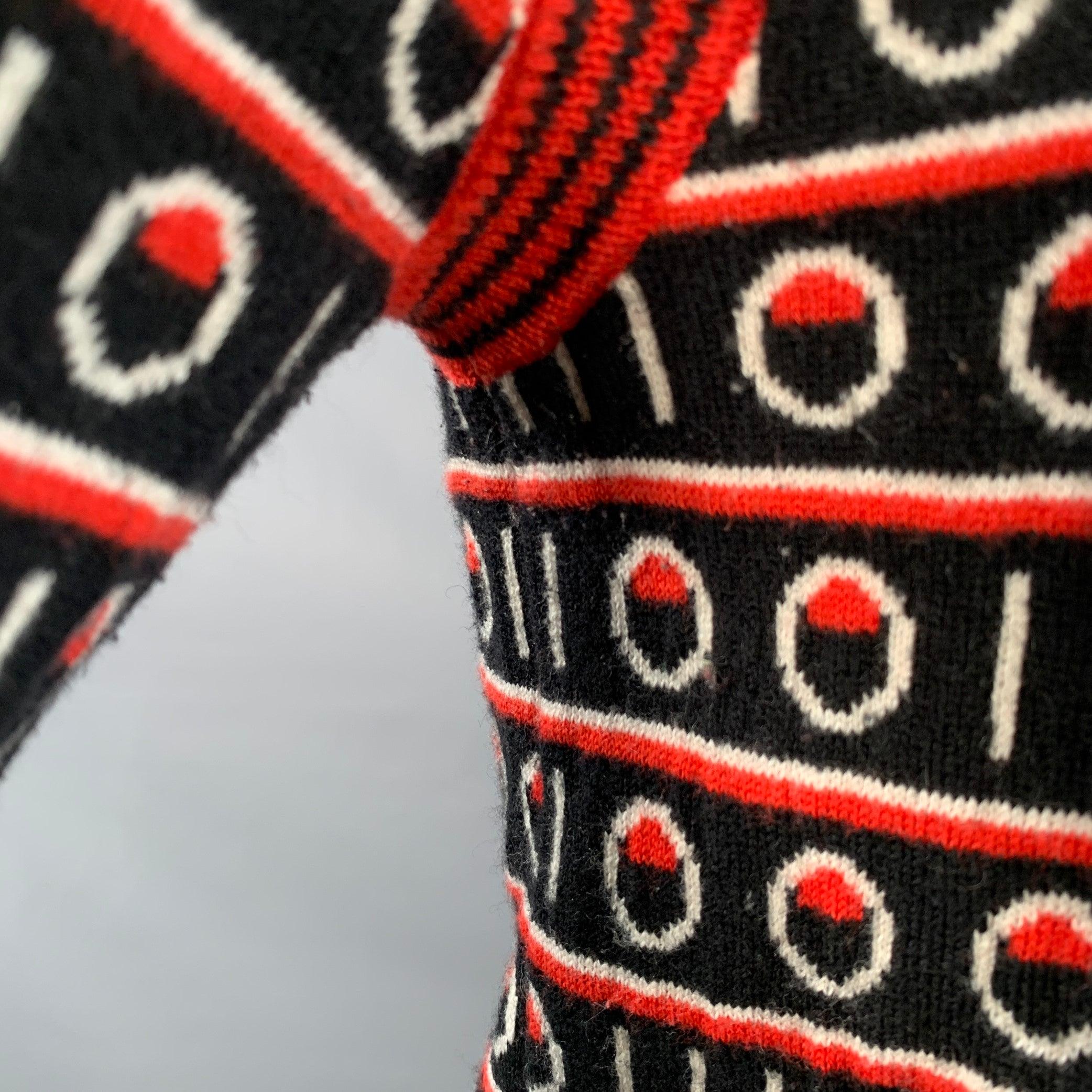 PAUL SMITH Size S Black Red White Stripe Wool Cotton Blend Crew Neck Sweater (Pull à col roulé en laine et coton mélangés) en vente 1