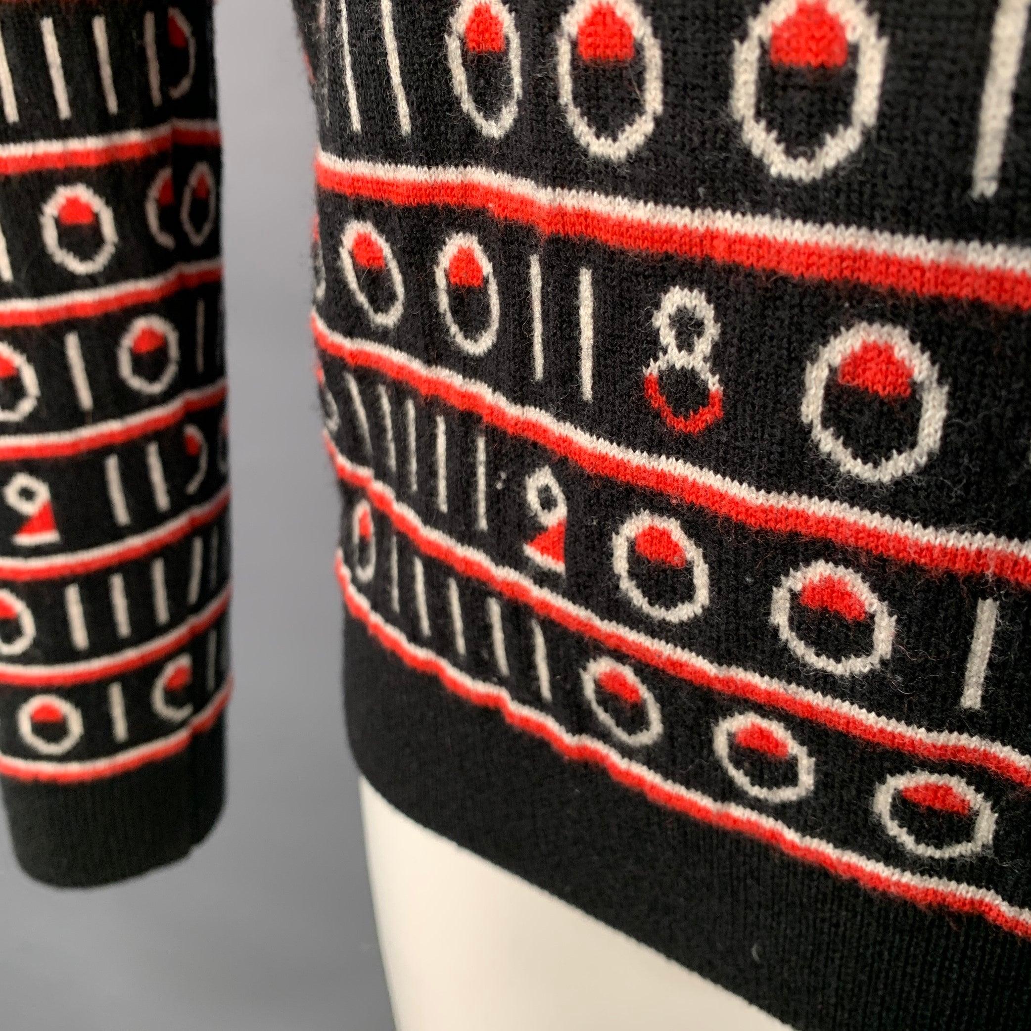 PAUL SMITH Size S Black Red White Stripe Wool Cotton Blend Crew Neck Sweater (Pull à col roulé en laine et coton mélangés) en vente 3