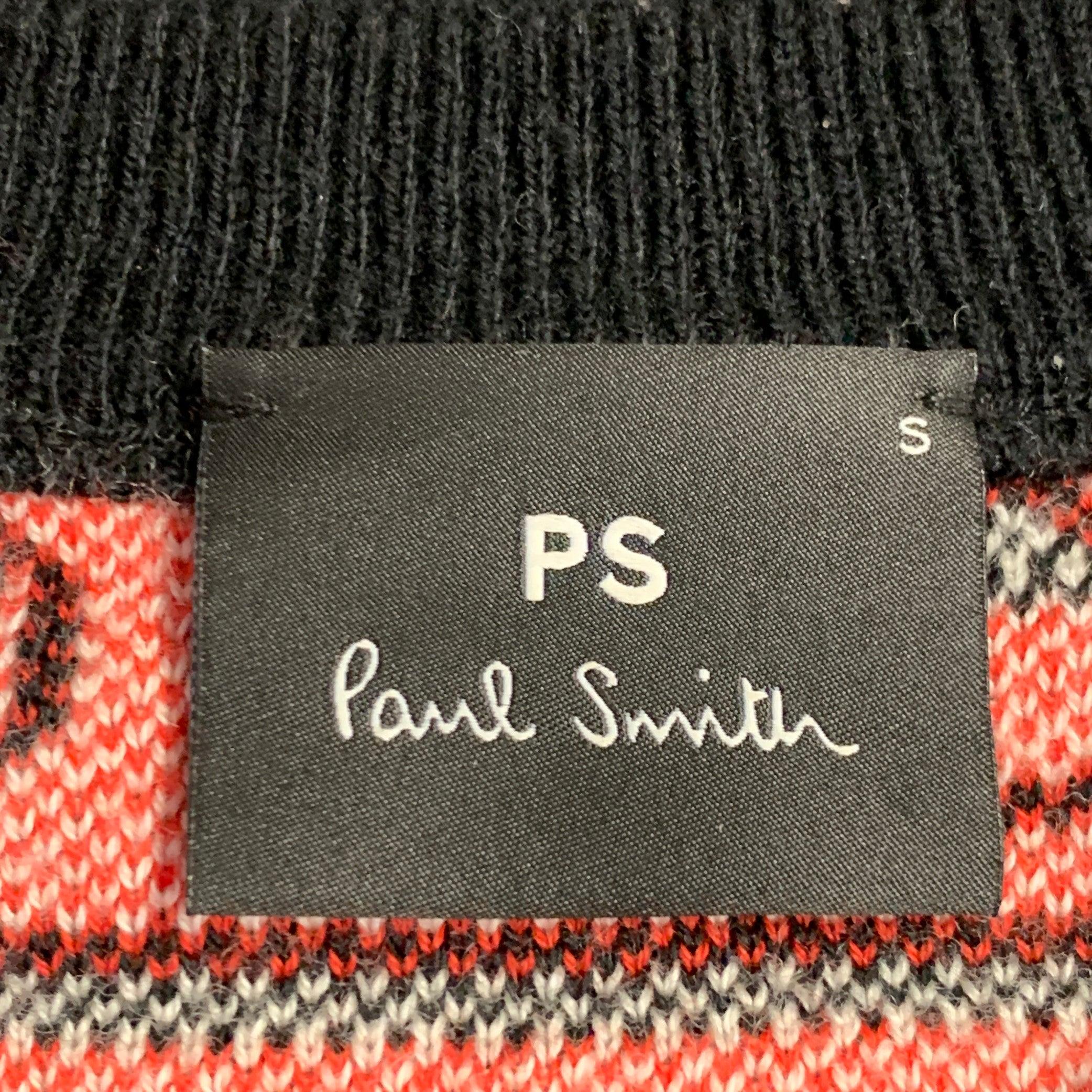 PAUL SMITH Size S Black Red White Stripe Wool Cotton Blend Crew Neck Sweater (Pull à col roulé en laine et coton mélangés) en vente 4