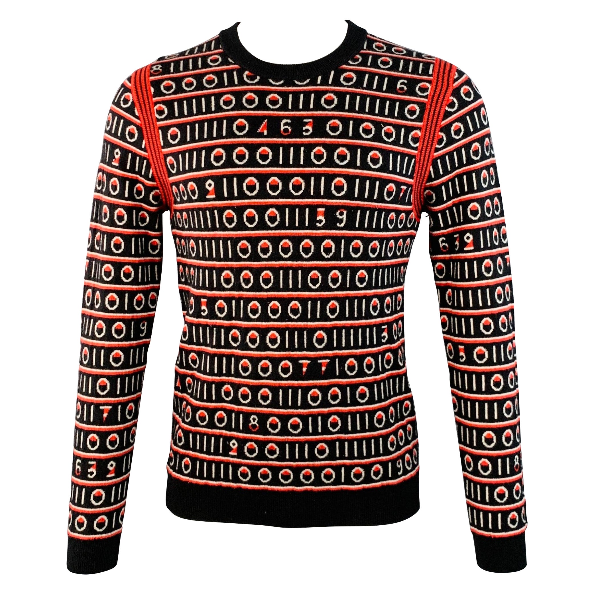 PAUL SMITH Size S Black Red White Stripe Wool Cotton Blend Crew Neck Sweater (Pull à col roulé en laine et coton mélangés)