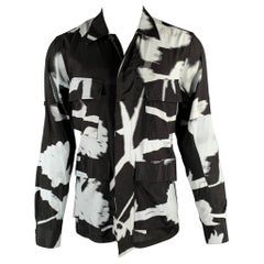 PAUL SMITH Größe S Schwarz-Weiß-Druck Viskose Patch-Taschen Jacke