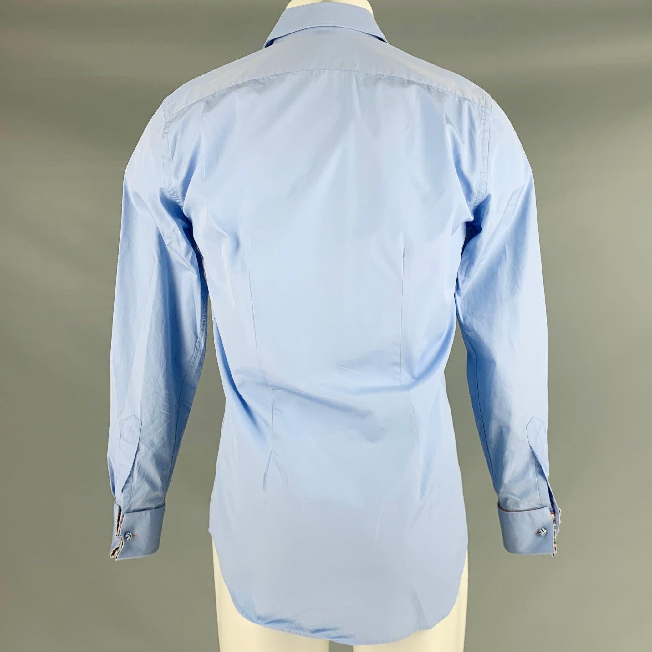 PAUL SMITH Size S Blue Cotton French Cuff Long Sleeve Shirt In Excellent Condition For Sale In San Francisco, CA