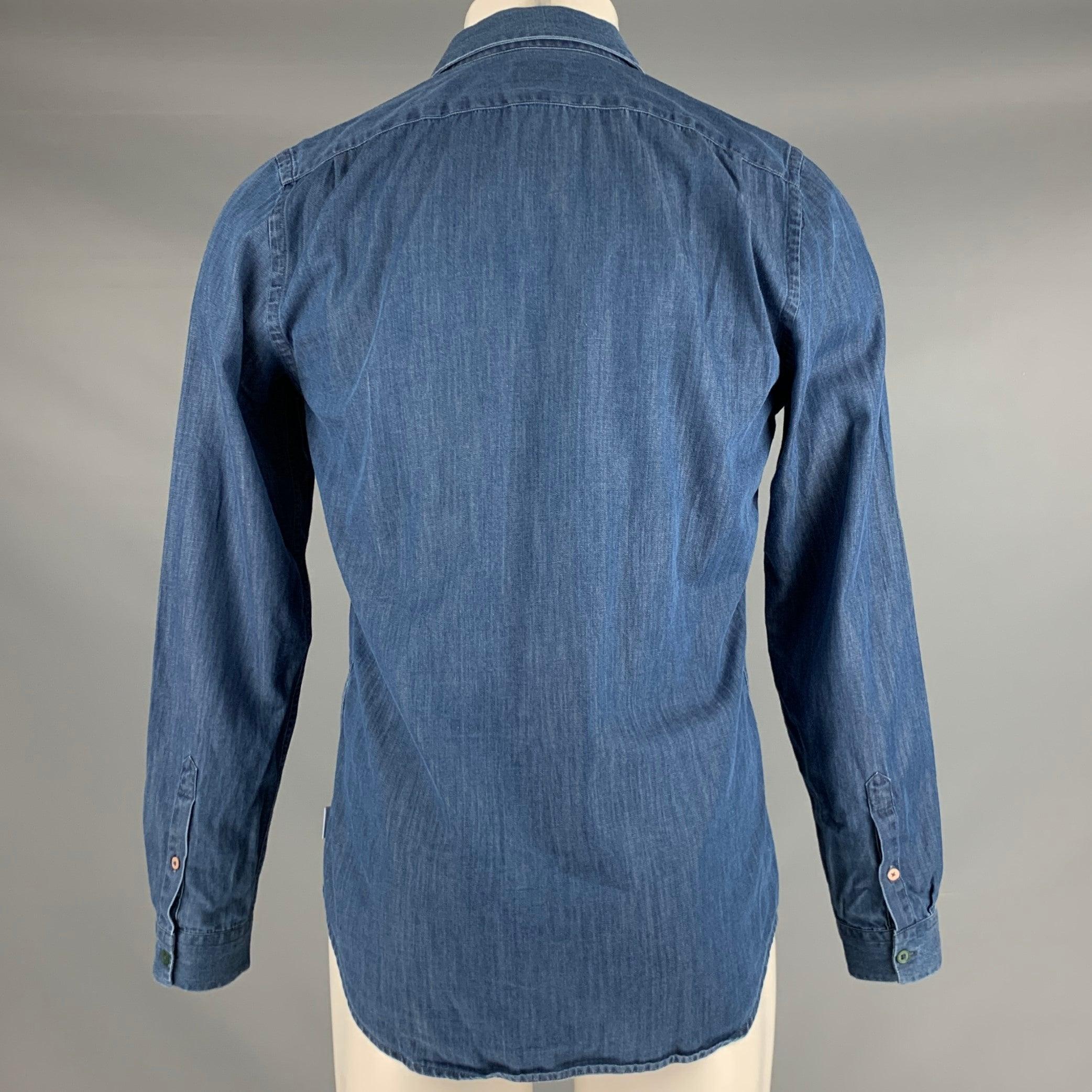 Men's PAUL SMITH Size S Blue Cotton Tailored Fit Long Sleeve Shirt For Sale