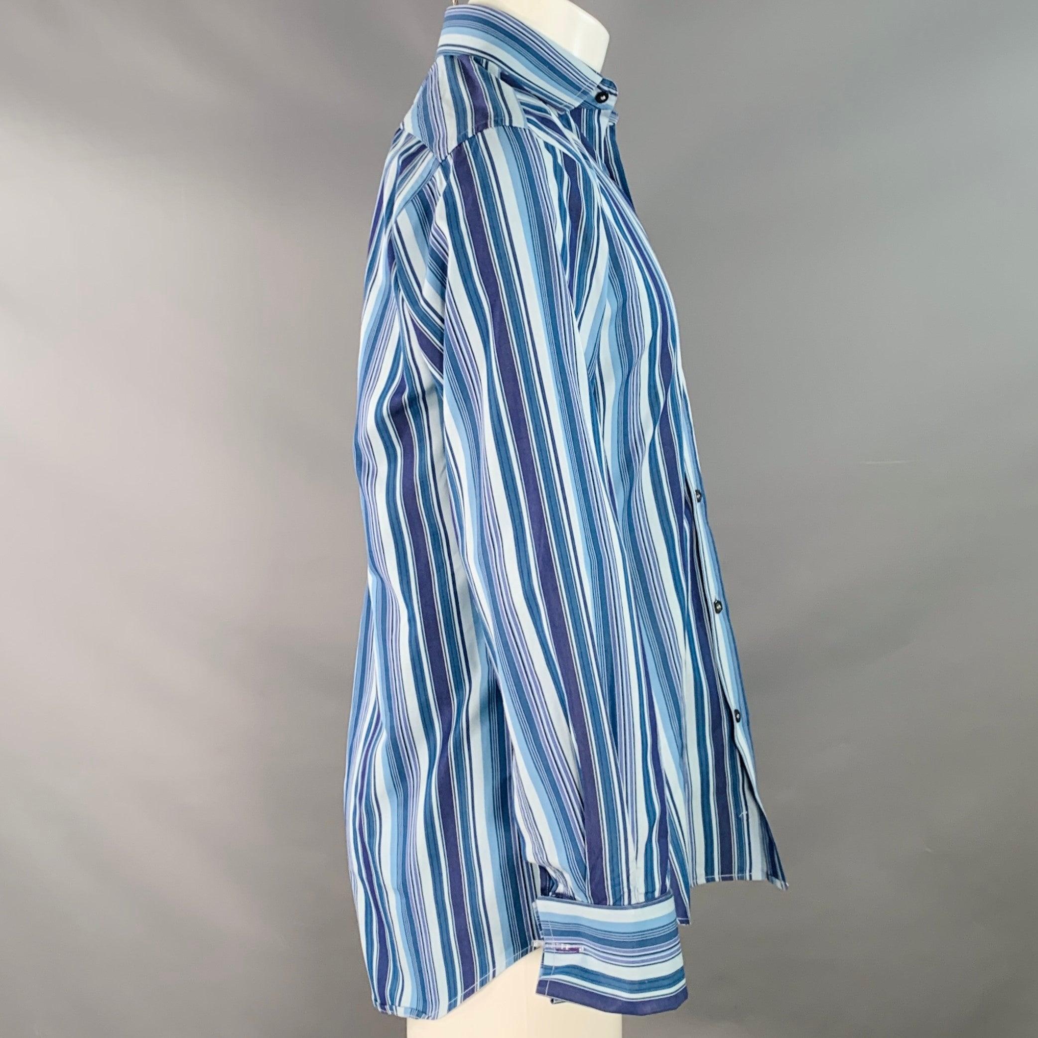 Bleu PAUL SMITH Taille S Chemise à manches longues en coton à rayures bleu marine à poignets français en vente