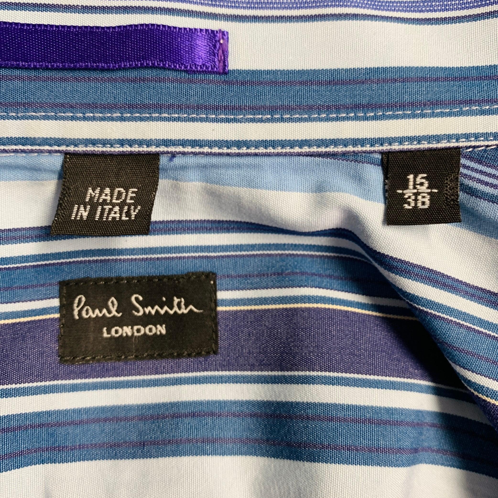 PAUL SMITH Taille S Chemise à manches longues en coton à rayures bleu marine à poignets français Pour hommes en vente